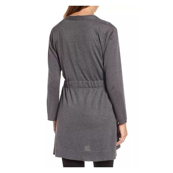 EILEEN FISHER Belted Gray Open Cardigan Tencel Organic Cotton Silk Slits - Picture 3 of 8